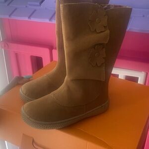 Livie & Luca Girls Brown Suede-Look Tall Boots with Flower Appliqués